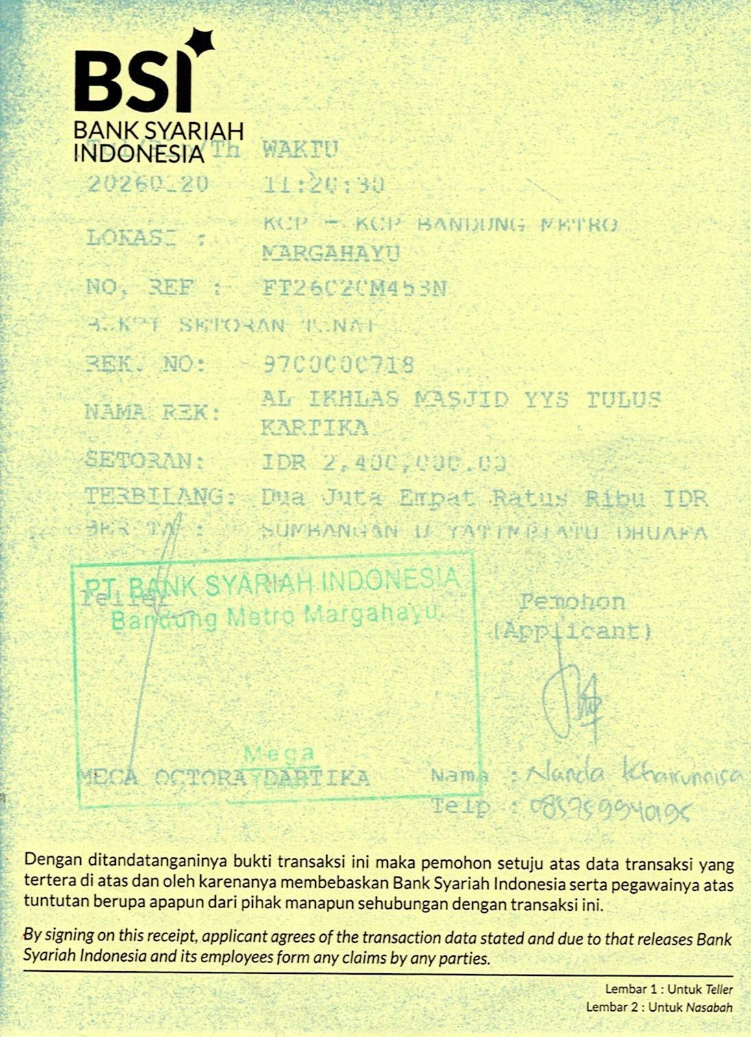 Sedekah dari Orang Tua SDTK Untuk Yatim, Piatu & Dhuafa yang akan disumbangkan di awal bulan Ramadhan 1447 H.